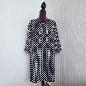 Jones & Co. Jones New York Dress Women's Black White 3/4 Sleeve Boat Neck Sz 12